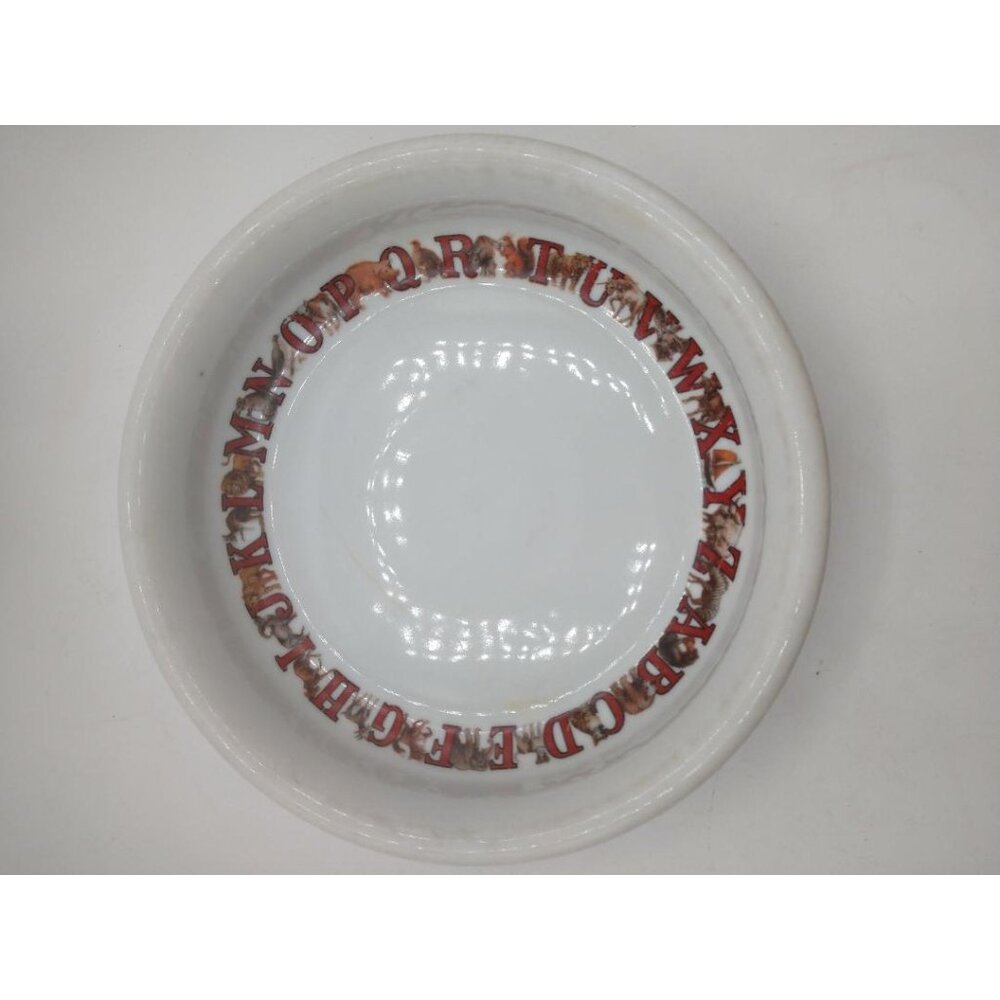 Alphabet-Themed Ceramic Dish Made In Thuringia Vintage White Bowl W/Red LetteABC